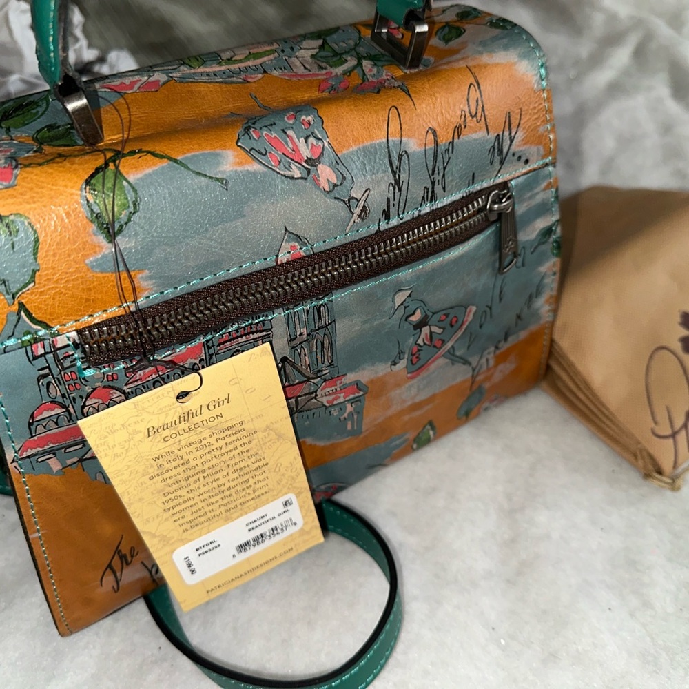 Brand new Patricia Nash Leather Floral Crossbody Bag with Green & Orange Accents - Picture 5 of 9